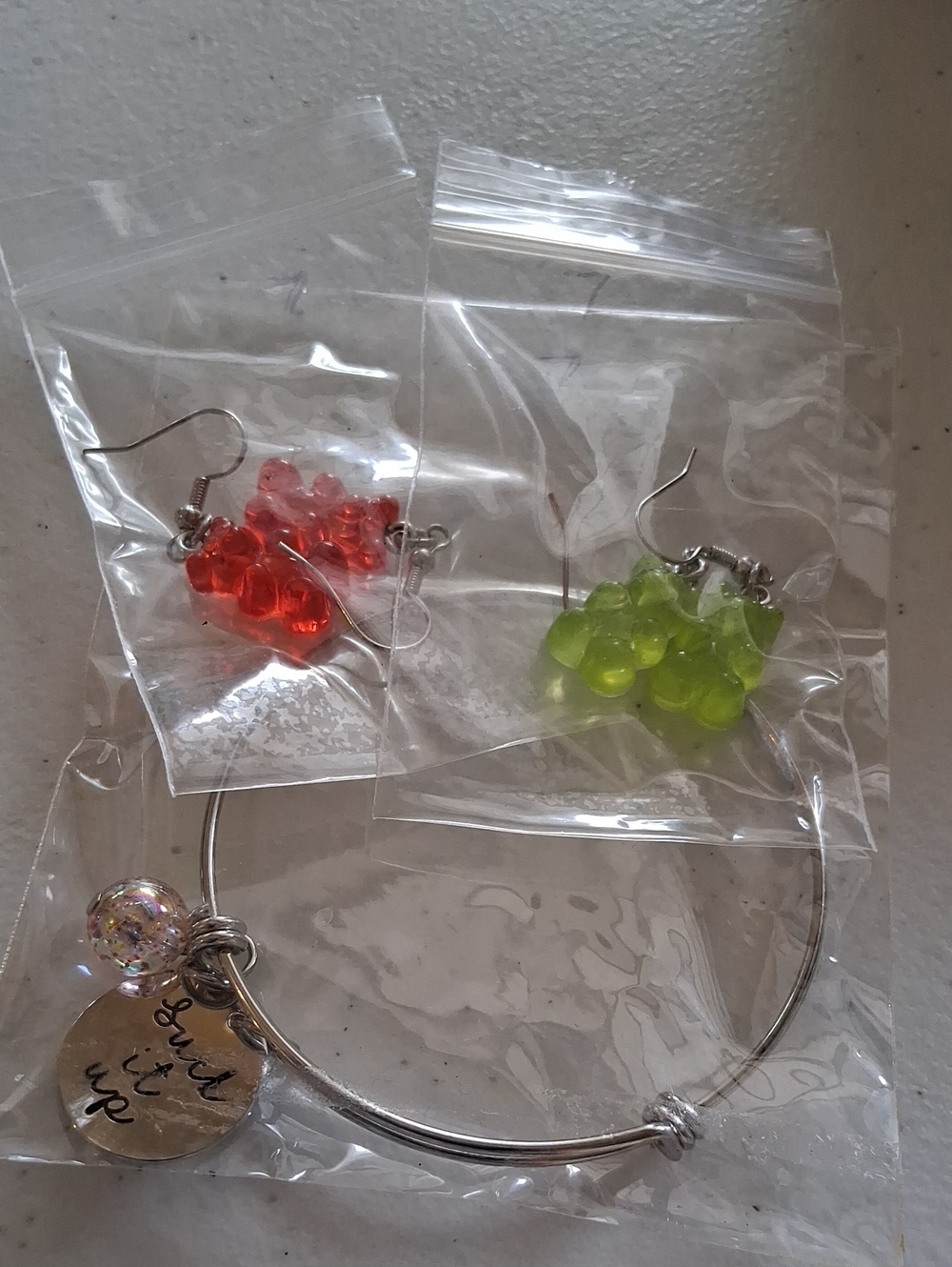 Playful Red and Lime Gummy Bear Drop Earrings - Unbranded